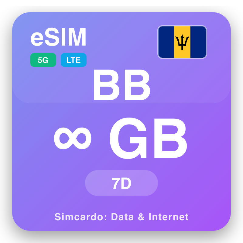 eSIM Barbady Unlimited ho an'ny 7 andro