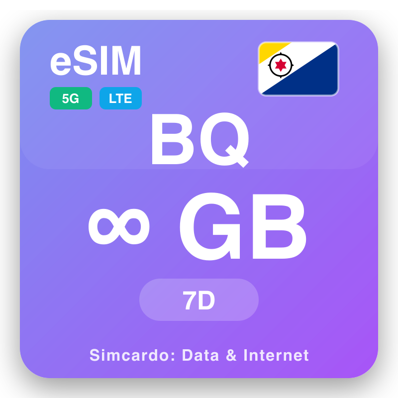 eSIM കരീബിയൻ നെതർലാൻഡ്സ് Unlimited 7 ദിവസങ്ങൾ ക്കായി