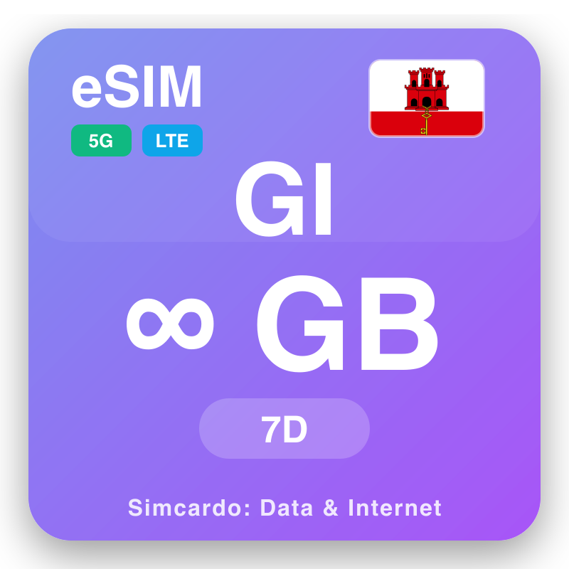 eSIM Gibraltārs Unlimited uz 7 dienas